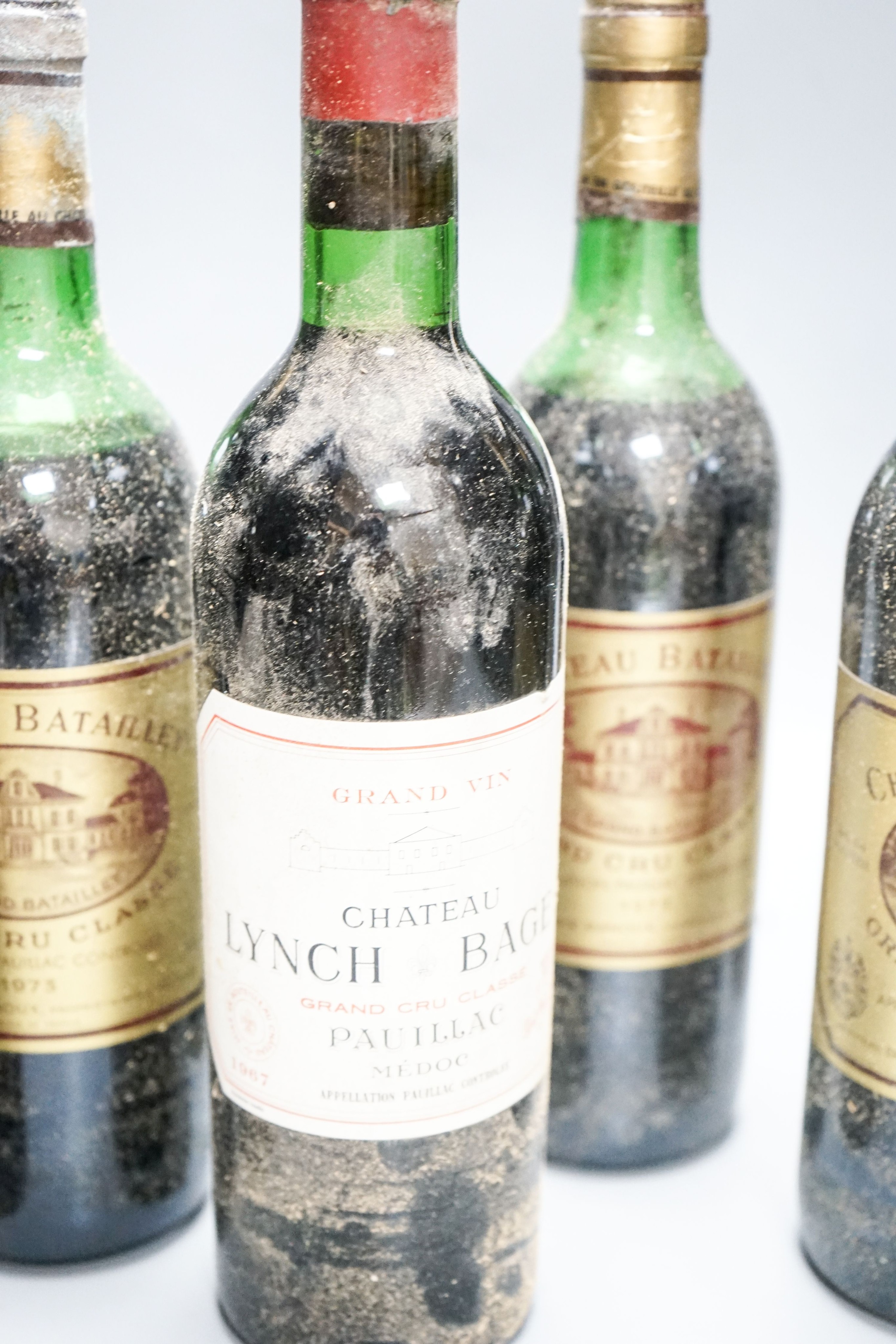 Four bottles of Chateau Batailley grand cru 1973 and 2 bottles of Chateau Lynch Bages 1967